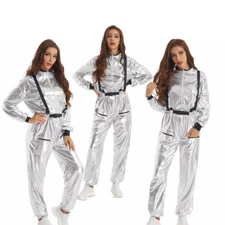 Adult Astronaut Costume Men Women Spaceman Cosplay Jumpsuit Halloween Coveralls