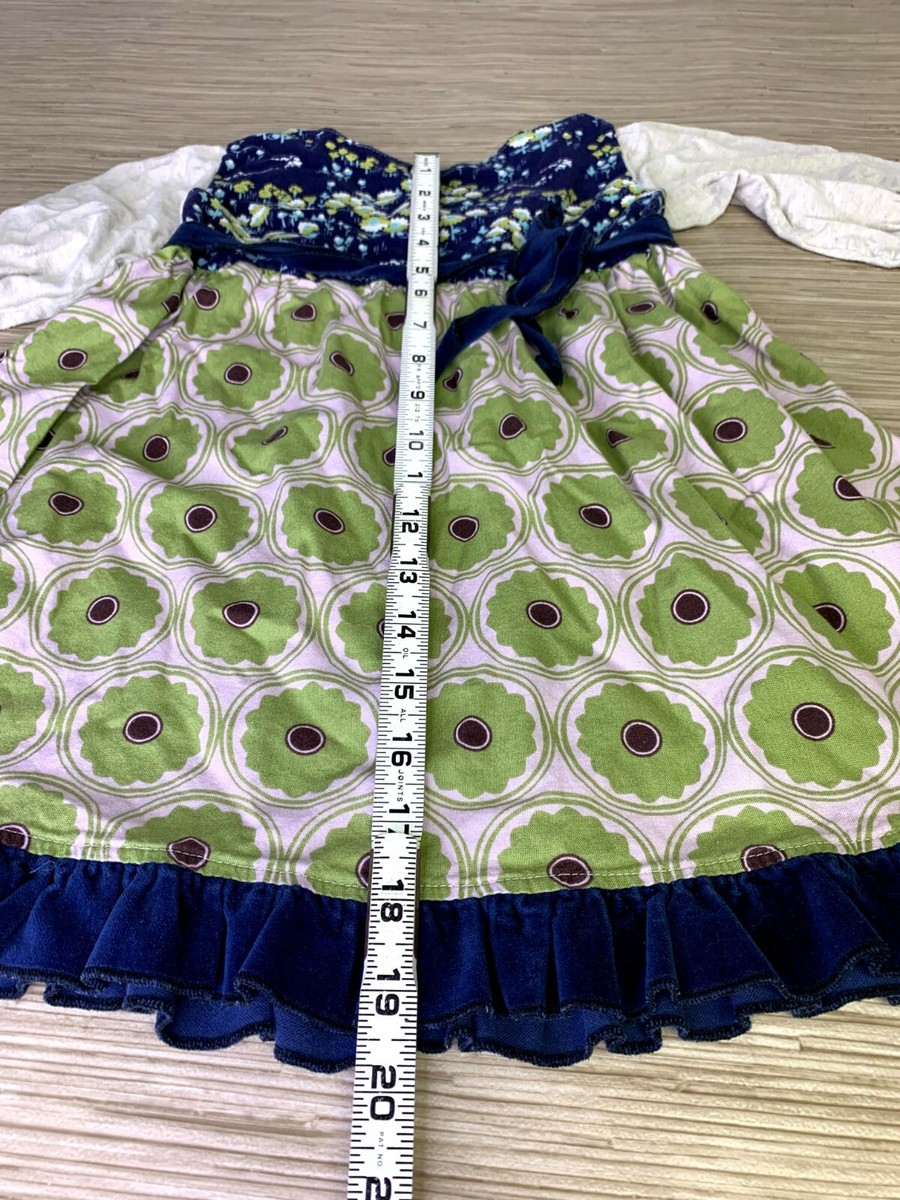 Hopscotch Designs Mixed Print Green Blue Dress Size 4 Long Sleeve Pleated |  eBay