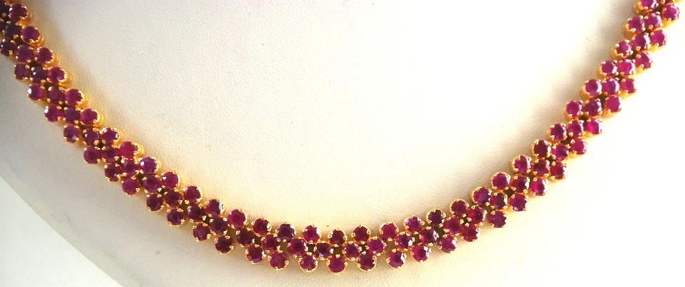 22K 916 GOLD RUBY Necklace Yellow Solid PRONG adjustable Choker gyuh - Image 2 of 4