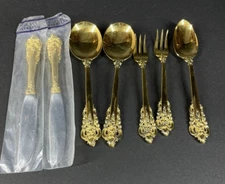 7 Pieces Gold Plated Wallace Sterling Grand Baroque Shrimp Forks Teaspoons  Etc