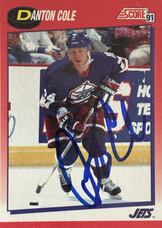 Autographed Denton Cole 1991 Score Winnipeg Jets hockey card (#240)
