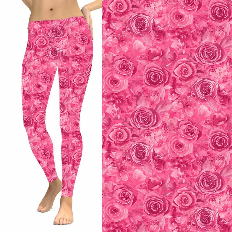 Pink Floral Flower Rose Women's Leggings TC2 Extra Plus Size 20-26