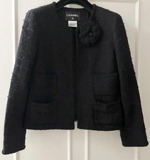 Chanel 2009 Fall 09a Black Tweed Classic Camellia Brooch Jacket 38 - 40
