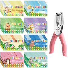 200 Pieces Reward Punch Cards with Hole Puncher 3.5 x 2 inch Incentive Loyalt...