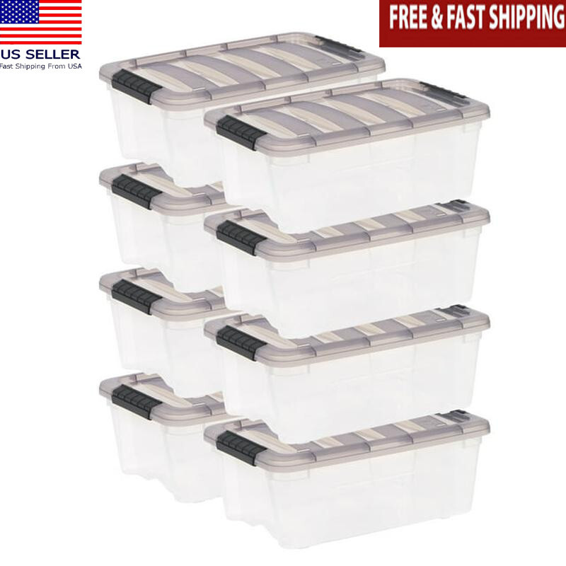 Clear Plastic Storage Bins with Lids Stackable Organizing Totes 8-Pack