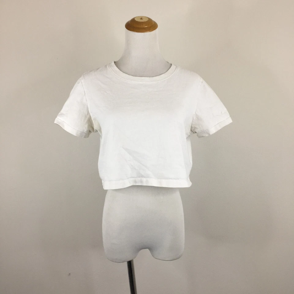 URBAN OUTFITTERS Mujer Talla Pequeña Blanca Manga Corta Algodón Camisa Recortada Top Foto 4 de 4