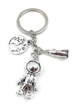 Astronaut Rocket Globe Space Travel Metal Keychain Lucky Charm