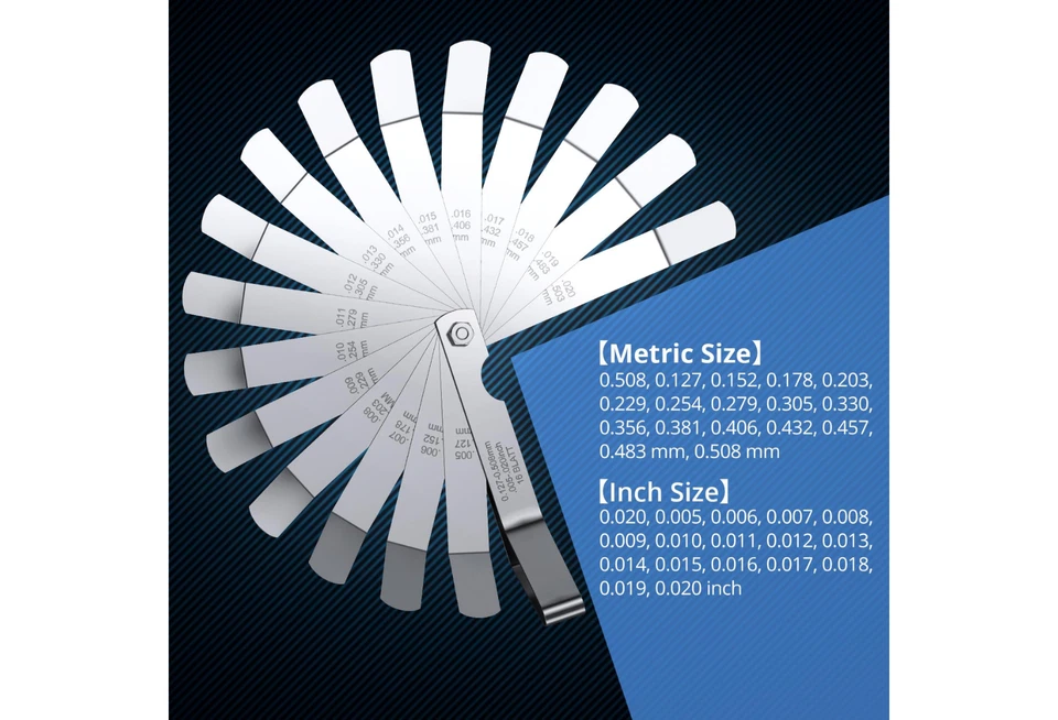Medidor de tala de acero inoxidable CAMWAY 16 hojas, imperial/métrico, desplazamiento de 45º, hueco M Foto 2 de 4