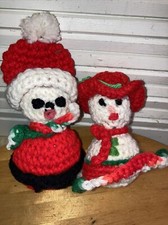 Vintage Handmade Needlepoint Christmas Ornaments Santa Claus    Snowman    