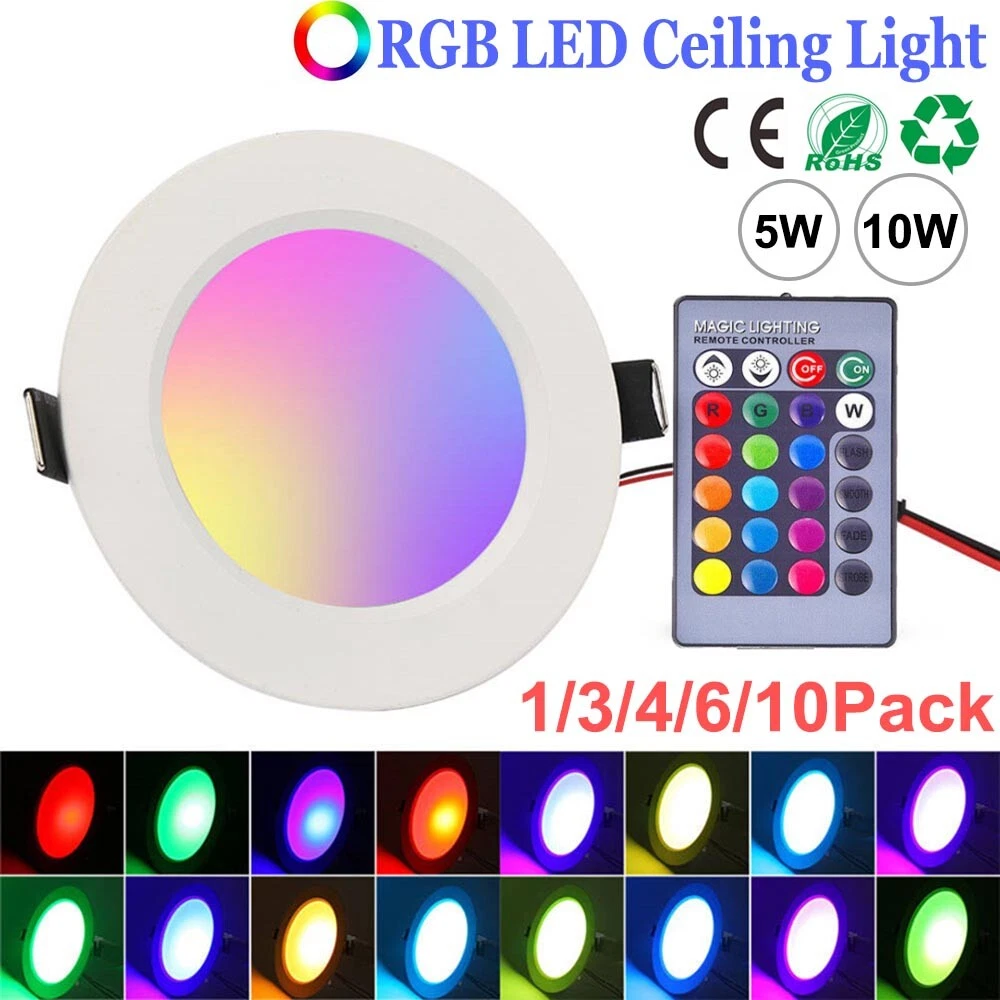10W RGB LED Recessed Ceiling Lights Panel Downlight 16 Color Changing Spotlight