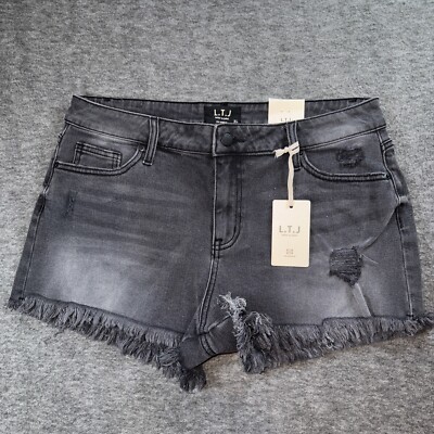 Letter To Juliet High Rise Washed Black Jean Shorts Distressed Frayed Hem XL NEW