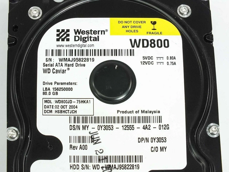 Dell Y3053 80GB SATA Hard Drive 3.5" 7200 RPM - Western Digital Caviar WD800BB - Image 3 of 4