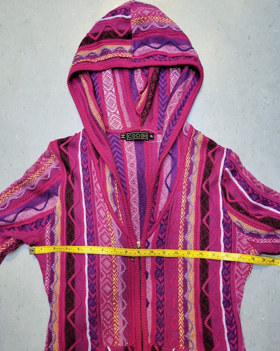 Vtg 90s COOGI 100% Wool 3D Sweater Hoodie Womans Pink Sz XL | eBay