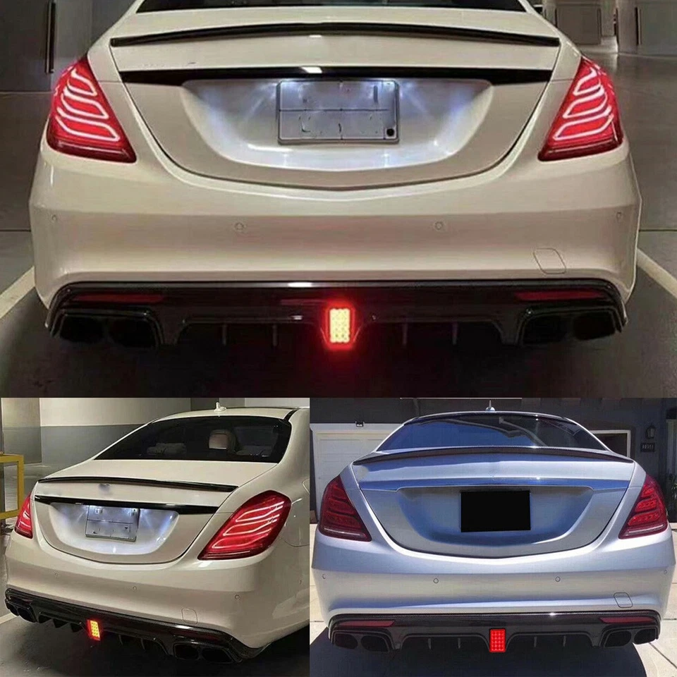 For 2013-17 Mercedes Benz W222 S550 S63 Rear Diffuser w/LED Light + Exhuast Foto 2 de 4