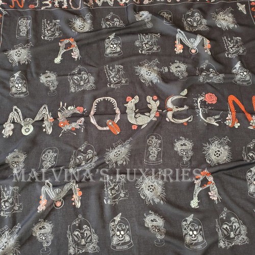 ALEXANDER MCQUEEN SCARF SKULL CABINETS PRINT BLACK MODAL SILK SQUARE 54" $475 - Picture 14 of 22