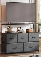 Fabric 5 Drawer Low Storage Cabinet NIB - WLIVE ASNG044