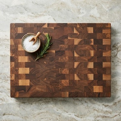 End Grain Wood Walnut Cutting Board, Large Thick Reversible Butcher Block