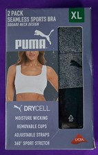 Puma Women's 2-Pack Square Neck Seamless Sports Bra, Black/Gray, Size XL