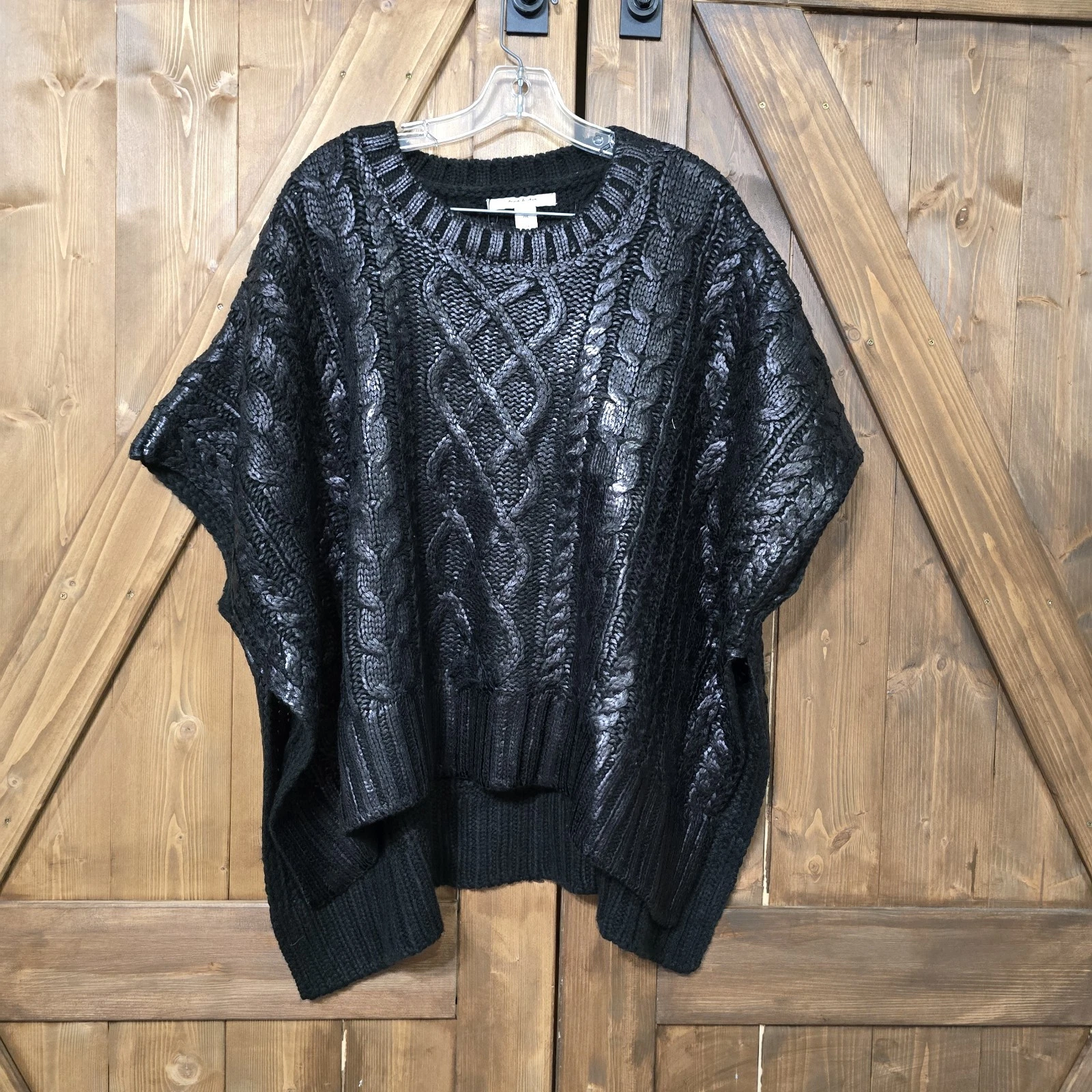 Anna & Ava Black Cable Knit Sweater Poncho OS One Size NWT Oversized Acrylic