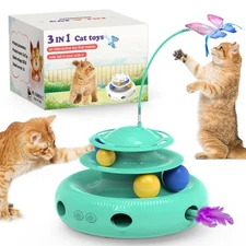 3in1 Interactive Cat Toy,Trackball Pet Toys,Autorotation Feather Stick Cat Toys