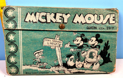 1930s Walt Disney Mickey Mouse Minnie & Donald Duck Pencil Case w/Contents RARE!