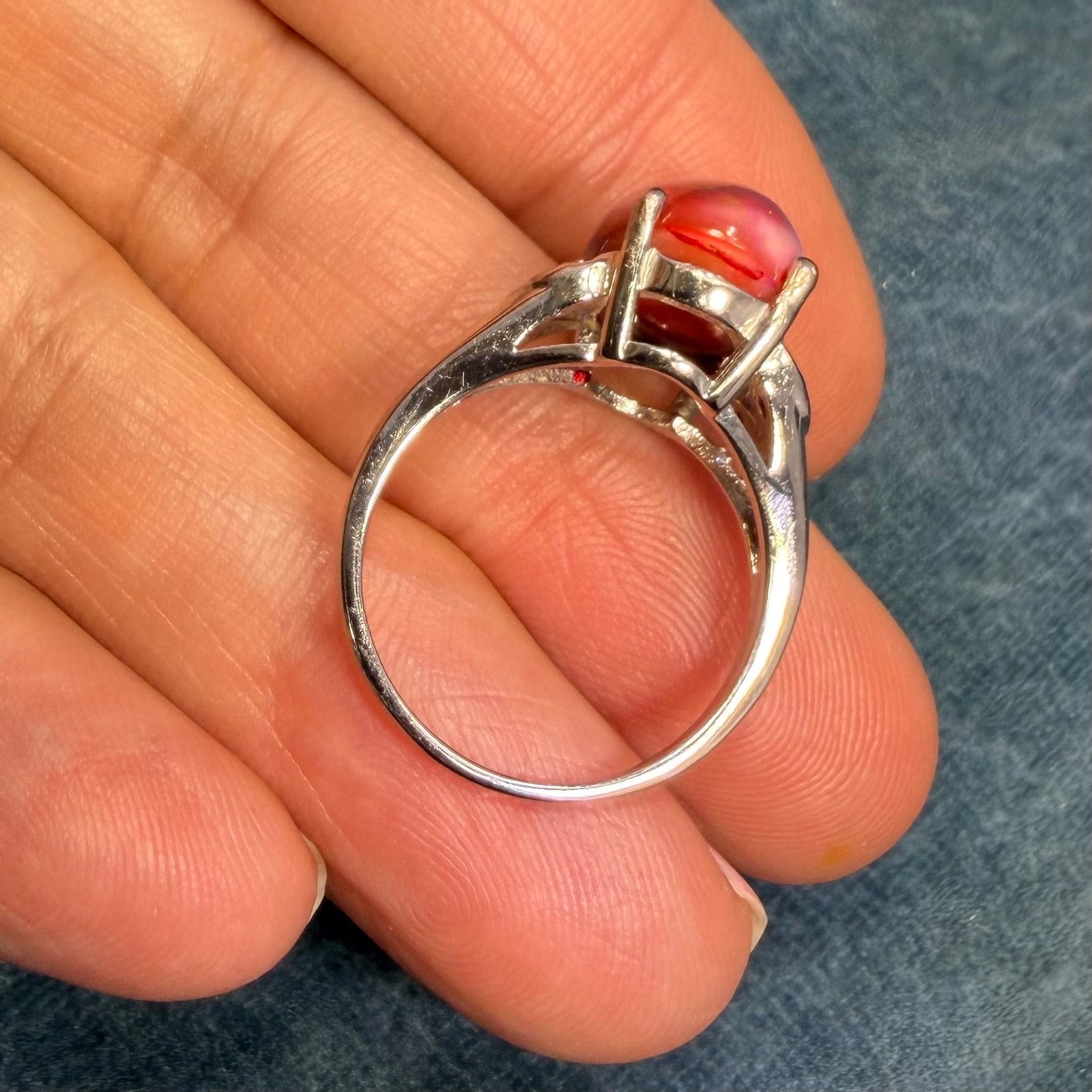 Mexican Red Fire Jelly Opal Sterling Silver Ring. Dragons Egg *Video* image 3