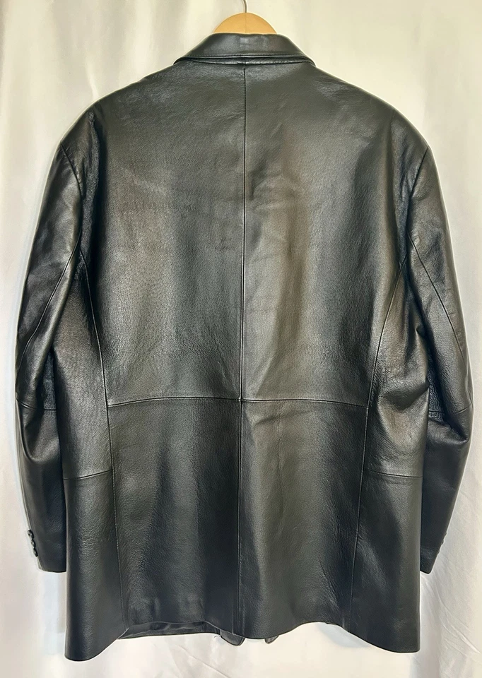 Chaqueta Blazer J. Ferrari Negra Cuero Genuino Pecho Único Talla Grande Foto 4 de 4