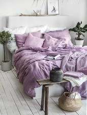 Set copripiumino 3 pezzi in lino, biancheria da letto morbida colore lavanda, copripiumino