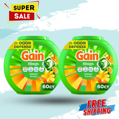 [FASH SALE] 2 Pack Gain Flings Laundry Detergent Pacs Island Fresh 60 Count Pods