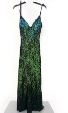 WINDSOR DRESS WOMEN M GREEN SEQUIN SLIP BODYCON MERMAID FORMAL PROM ZIP STRAPS