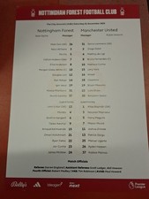 Nottingham Forest vers Manchester United OFFICIAL TEAMSHEET 2025-26 MINT