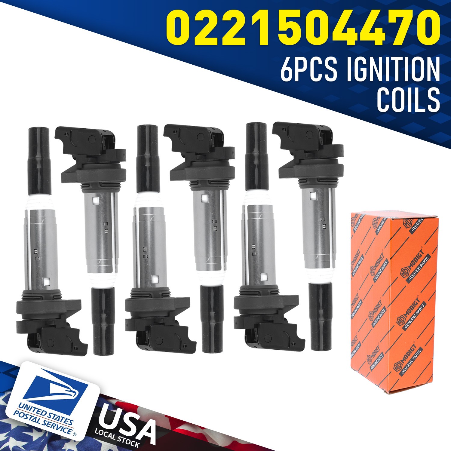 Black Premium Ignition Coil OEM 0221504470 6PCS For Rolls-Royce Ghost 2011-2012