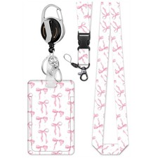 Badge Holder Retractable Clip with Lanyard,Bow Print Lanyard with ID Holder7018