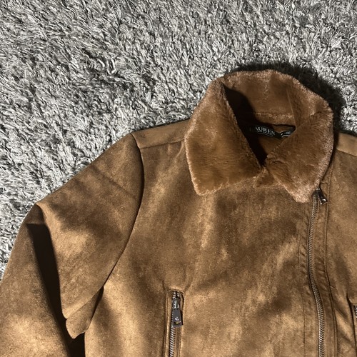 Lauren Ralph Lauren Faux Suede Moto Jacket Women's M Brown Asymmetrical Zip EUC - Picture 2 of 24
