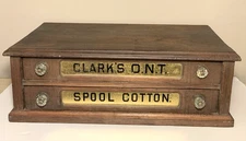 Antique CLARK'S ONT Spool Cotton Wood 2 Drawer Sewing Thread CABINET