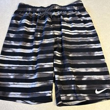 Men's Nike Repel 9" Grey Black Stripes Swim Trunks Large L Drawstring Pocket