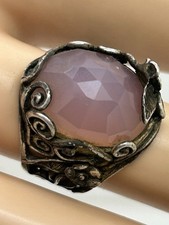 925 sterling silver Vintage Faceted Rose Quartz Israel PZ Art Nouveau Ring Sz 5