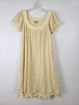 Ella Moss Dress Womens Small Yellow Crochet Lacey Boho Milkmaid Lined Peasant