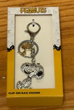 NEW Snoopy Peanuts Pave 3D Crystal Rhinestone Keychain/Clip On Bag Charm BNIB