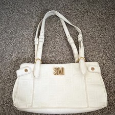 Steve Madden White Shoulder Bag Gold Hardware Logo Accents Designer Women