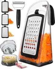 Cheese Grater with Garlic Crusher- Box Grater Vegetable Shredder