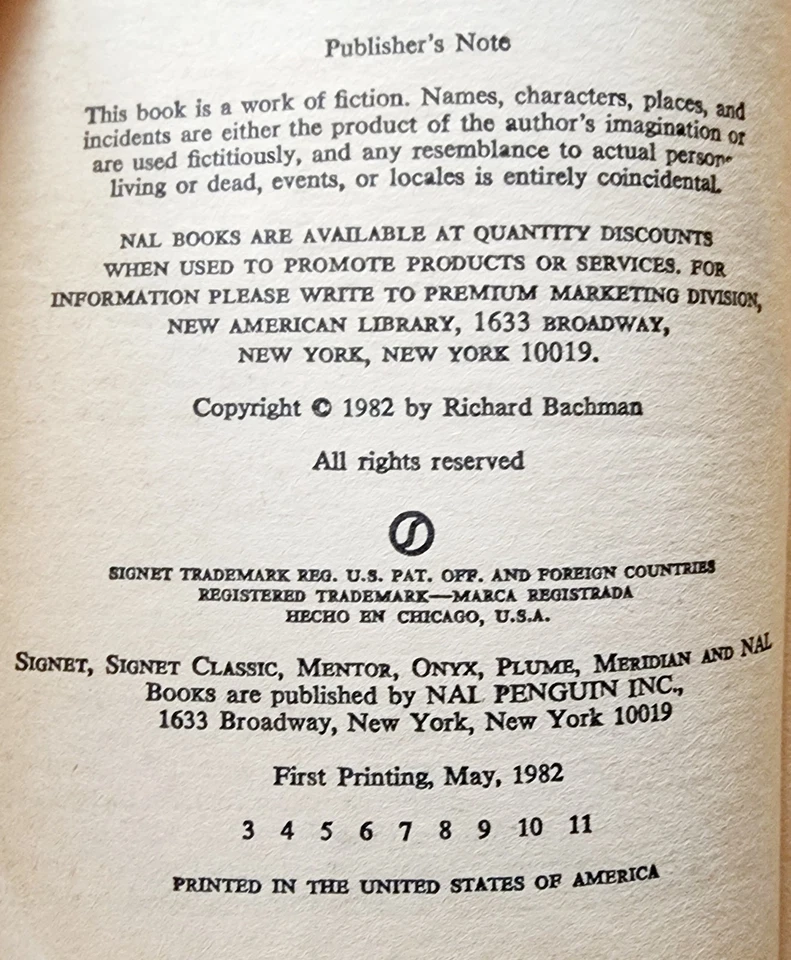 1982 Stephen King Running Man Vintage PB Bachman Movie Schwarzenegger Cover E74 Foto 2 de 3