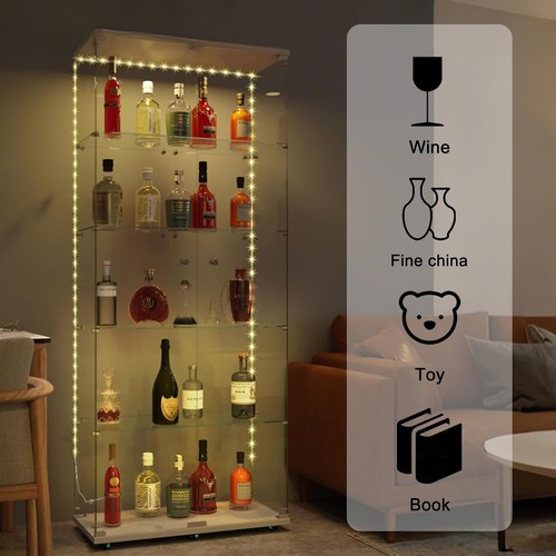 2 Doors Glass Display Cabinet with LED Lights Strip,Curio Cabinet Display Case - Picture 24 of 60