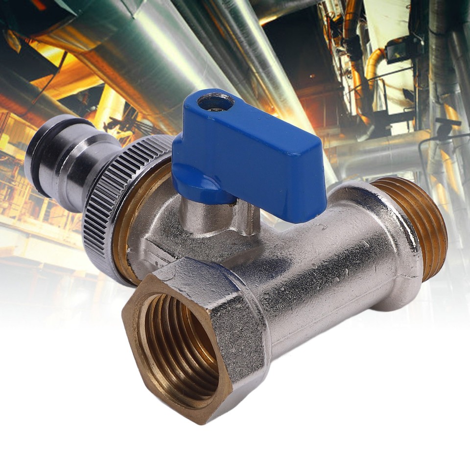 ^Quarter Turn Ball Valve Tee Connector Brass Angle Stop Valve G1/2 DN15 ...