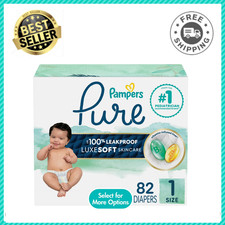 Pampers Pure Baby Diapers, Size 1 8-14 lbs , 82 Ct, up to 100 Leakproof, White