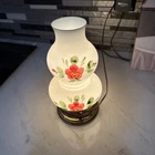 Vintage Working Milk Glass Floral Table Lamp With Brass Base. 5" x 10"
