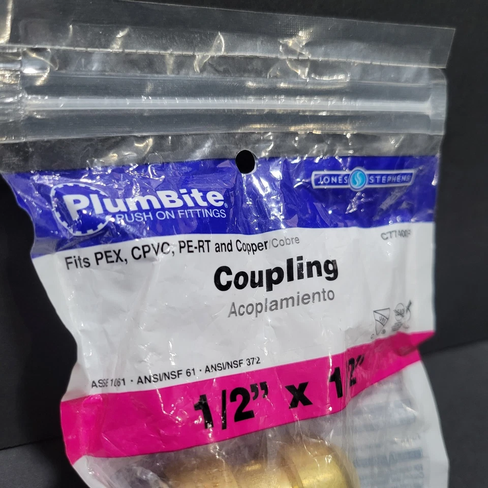 PlumBite JonesStephen C77400LF 1/2" X 1/2" Push To Connect Coupling - Image 2 of 4