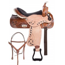 DD Brown Western Barrel Horse Saddle Black Crystal  Silver Stud Hand Carved