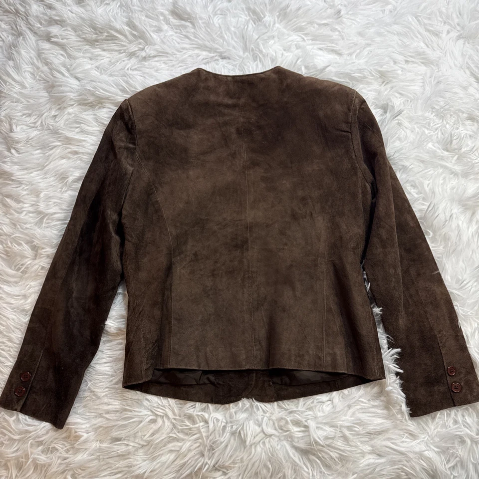 Vintage 90s Suede Leather Jacket Petite Small PS Chocolate Brown Western Cowgirl - Image 2 of 4