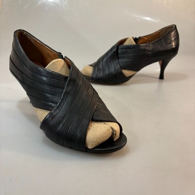 Corso Como 9.5 Black Twist Wrap Leather 2.75'' Heels Open Toe Pumps Shoes
